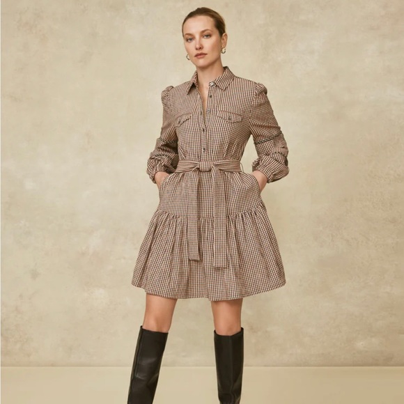 PEARL by Lela Rose Checked Seersucker Shirt Dress size small - Picture 10 of 11